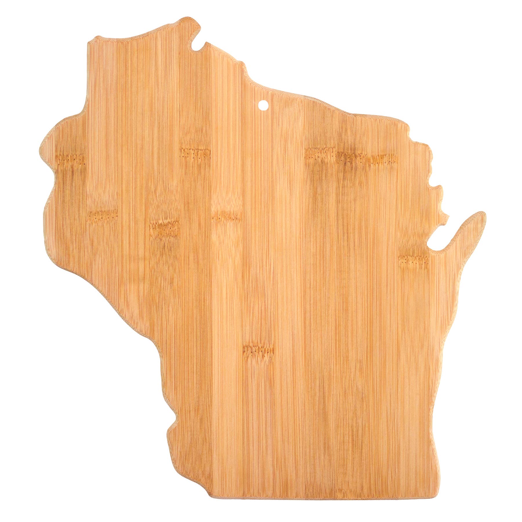 Wisconsin State-Shaped Bamboo Serving &amp; Cutting Board, perfect for curated gift boxes and Build a Box gifting (front view)