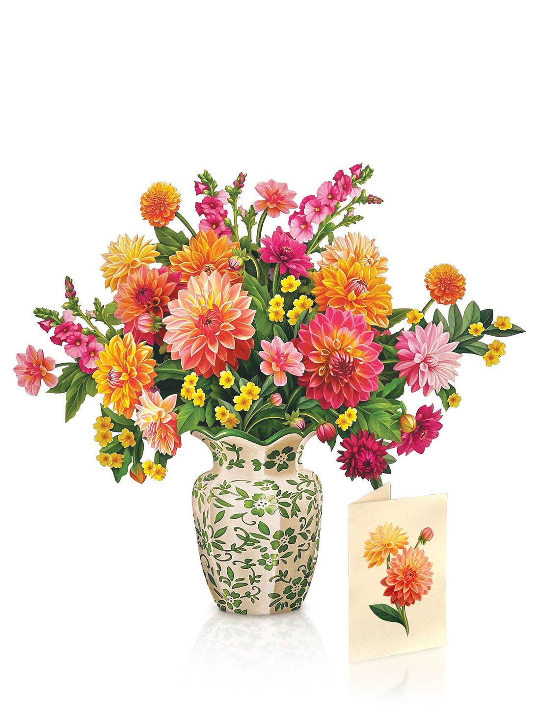 Dahlia Sunrise Pop-up Greeting Card, perfect for curated gift boxes and Build a Box gifting (front view)
