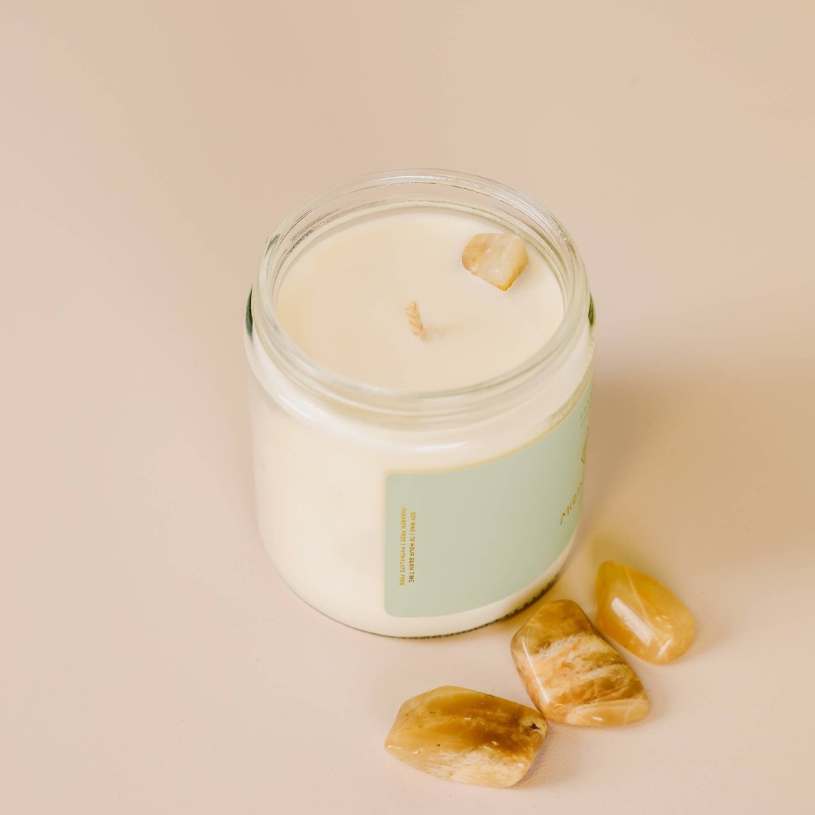 Moonstone soy candle hand-poured in California for self-care and spiritual gifting