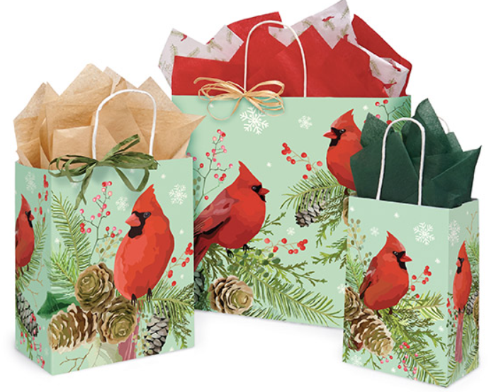 Cardinal paper gift bag for Christmas