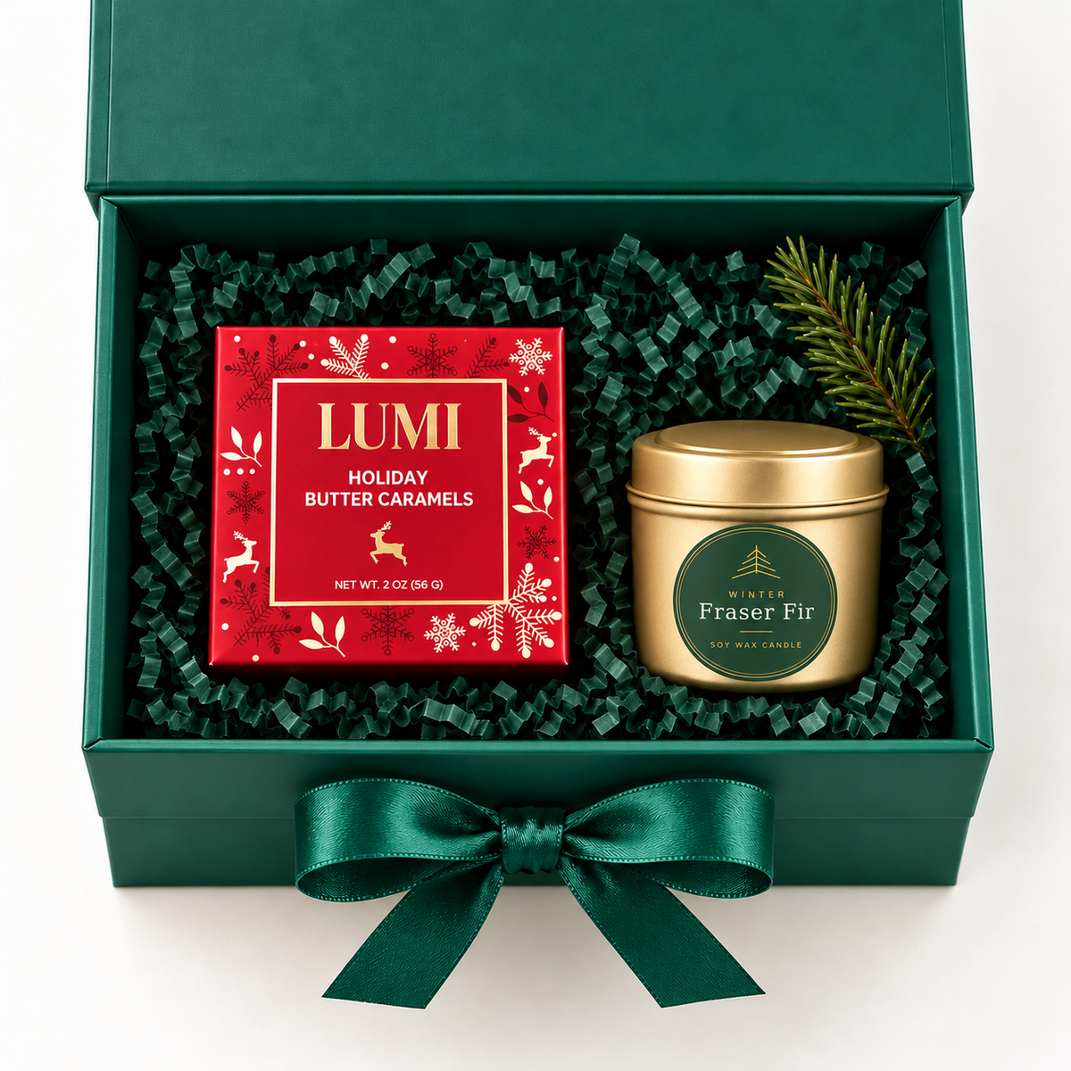 luxury mini holiday gift set with caramel and candle
