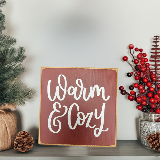 Mini Wooden Sign: "Warm & Cozy"