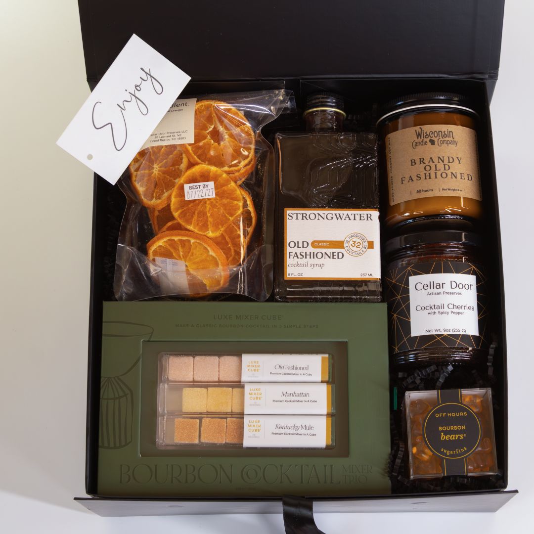 The Cocktail Night Experience Box, perfect for corporate gifts and curated gift boxes (styled in a curated gift box)
