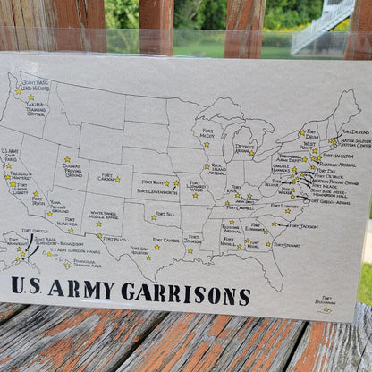 Hand-Drawn Army Garrisons Map - Military Wall Art &amp; Gift for Veterans