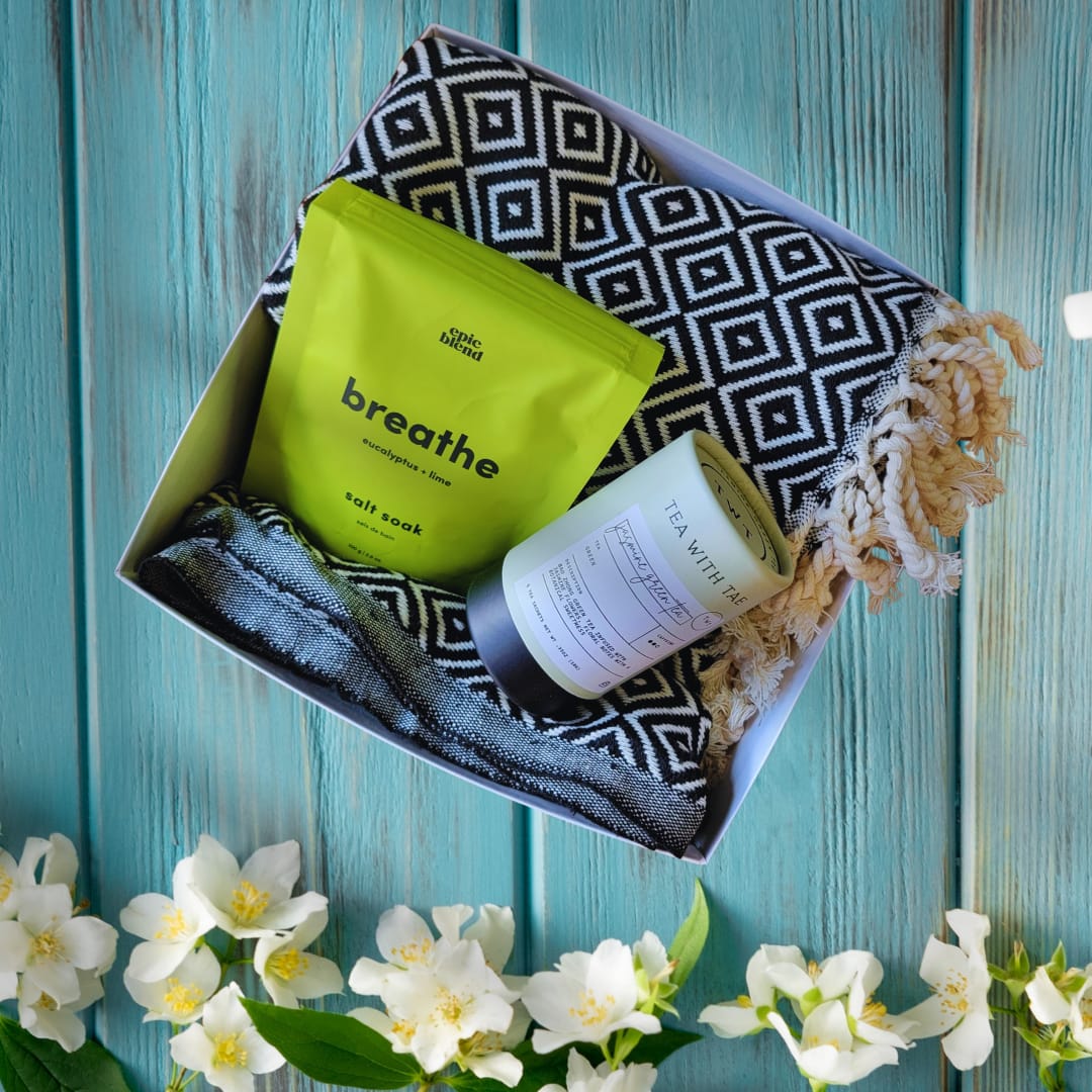 Custom Comfort Collection – Turkish Blanket, Tea &amp; Bath Soak — loose leaf gourmet tea, perfect for gifts for her