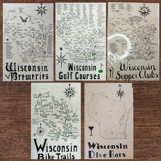 Made in Wisconsin, explore Set of five posters with different categories of Wisconsin 