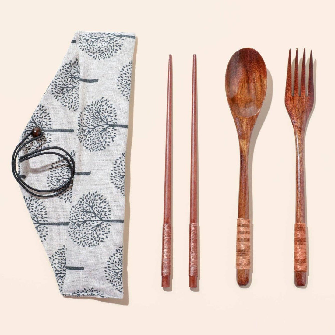 Coconut Utensil Cutlery Set with Storage Bag, perfect for curated gift boxes and Build a Box gifting