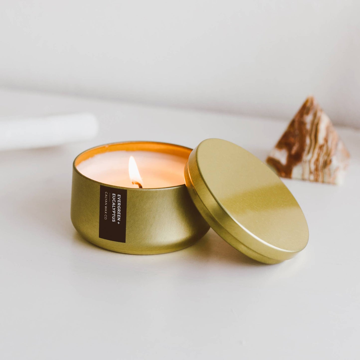 Evergreen/Eucalyptus - Gold Metal Tin Soy Candle