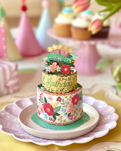 Blooming Birthday Cake Mini Pop-up Greeting Card, perfect for birthday gifts and curated gift boxes (front view)