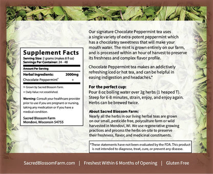 Chocolate Peppermint Herbal Tea — loose leaf gourmet tea, perfect for gourmet gift boxes (lifestyle photo)