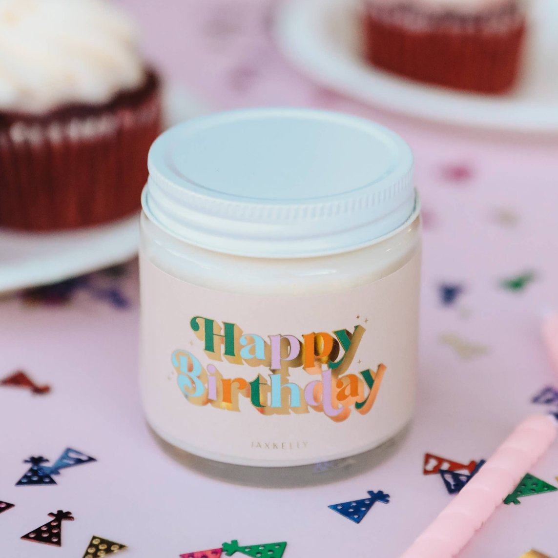 4 oz birthday soy candle with sweet cake-inspired fragrance