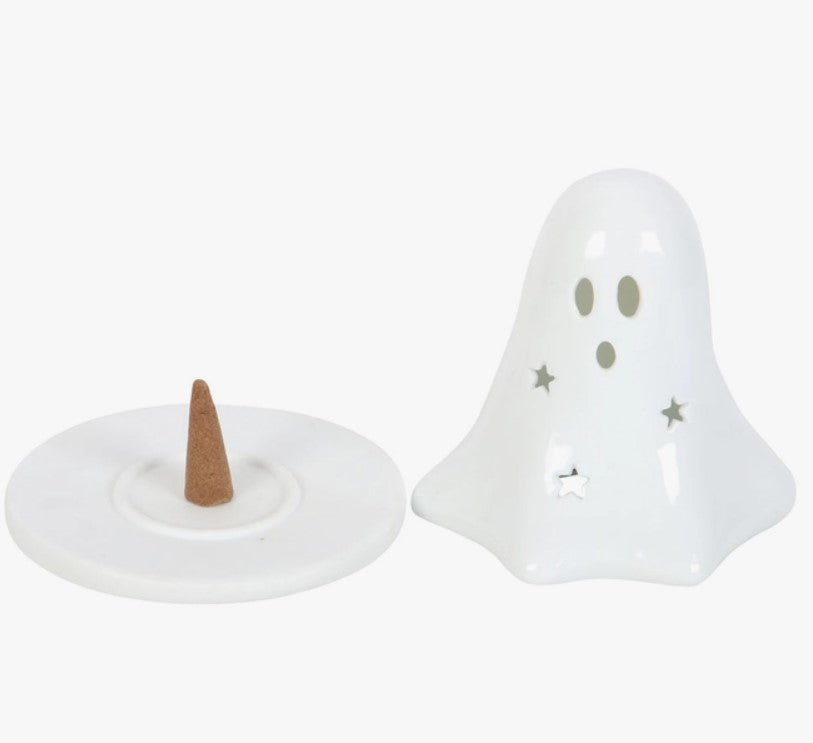 Ceramic Halloween Ghost Tealight & Incense Cone Holder