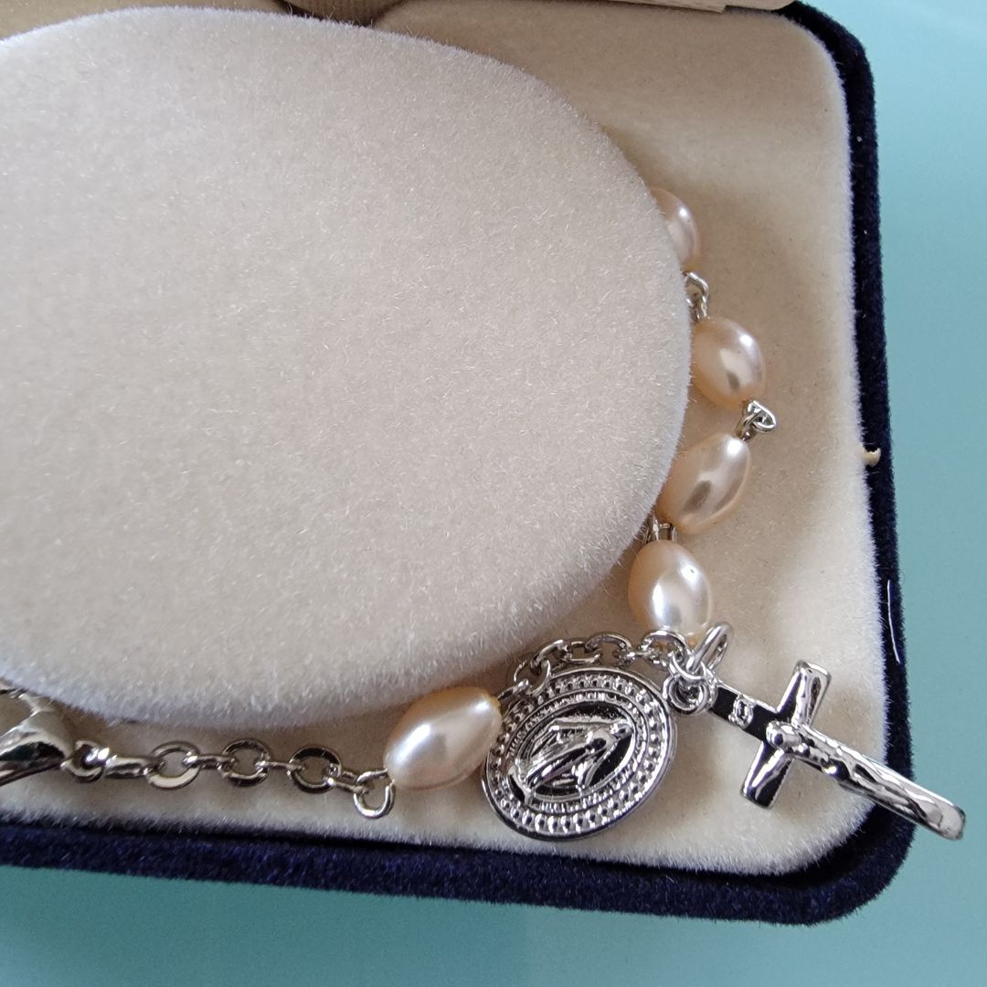 Oval Pearl Cross Bracelet communion gift