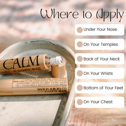 Calm Essential Oil Roller, perfect for spa and wellness gift boxes and curated gift boxes (styled in a curated gift box)