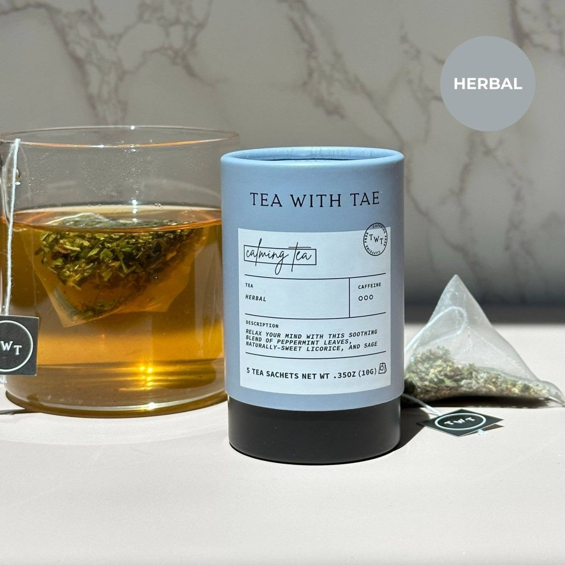 Calming Tea Herbal Rest Tea — loose leaf gourmet tea, perfect for gourmet gift boxes and curated gift boxes (front view)
