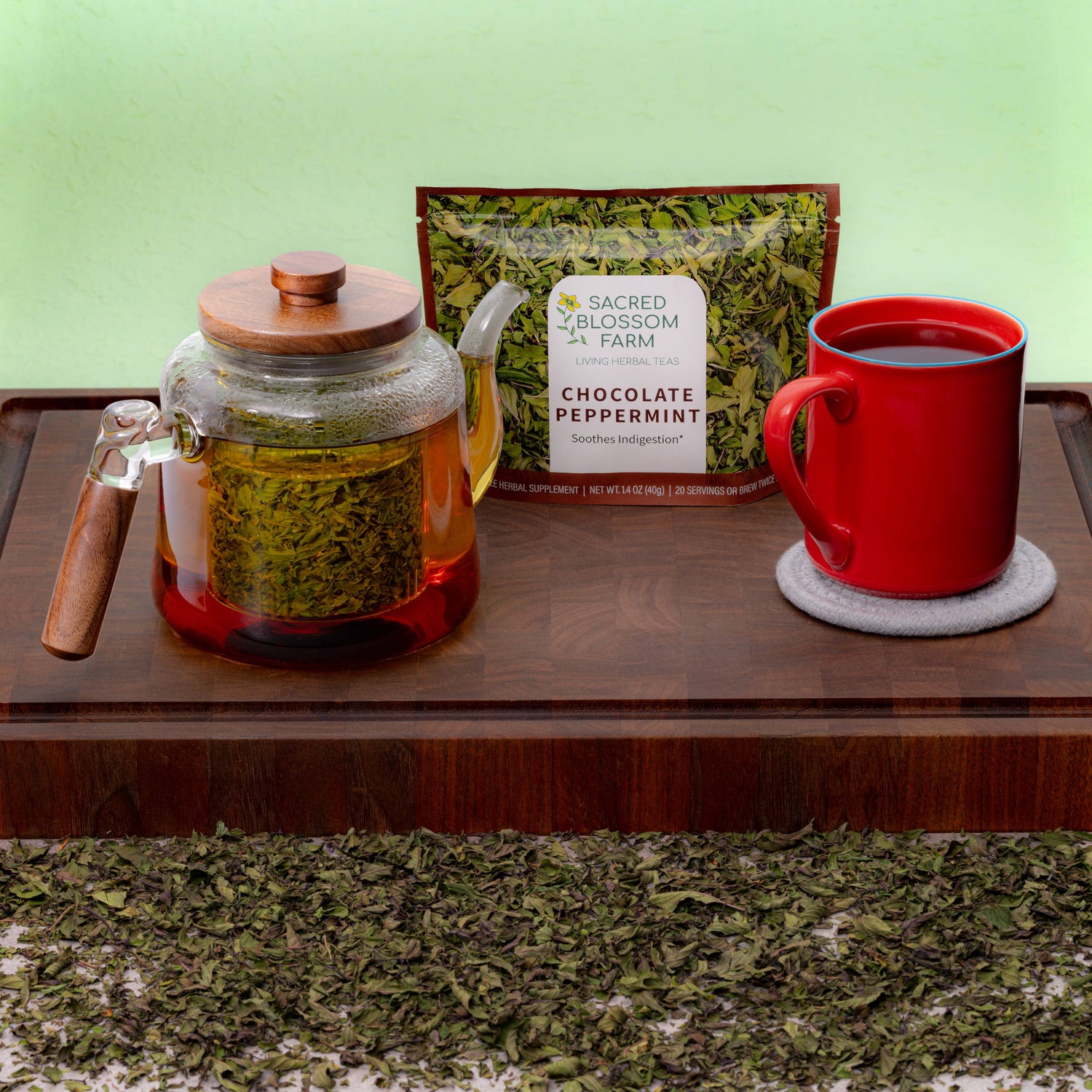 Chocolate Peppermint Herbal Tea — loose leaf gourmet tea, perfect for gourmet gift boxes (product close-up)