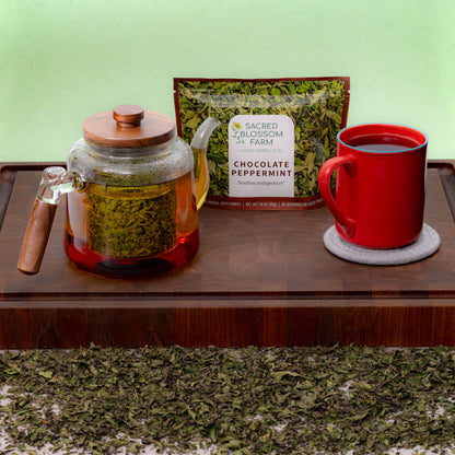 Chocolate Peppermint Herbal Tea — loose leaf gourmet tea, perfect for gourmet gift boxes (product close-up)
