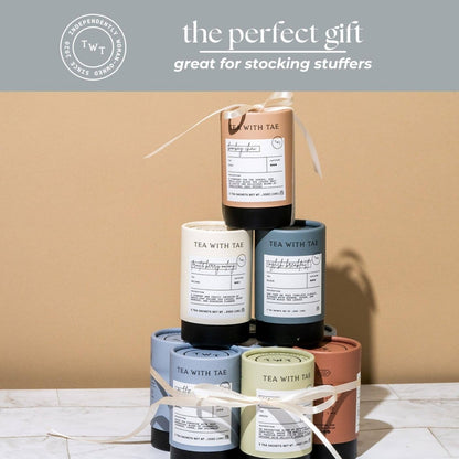 Calming Tea Herbal Rest Tea — loose leaf gourmet tea, perfect for gourmet gift boxes and curated gift boxes (lifestyle photo)