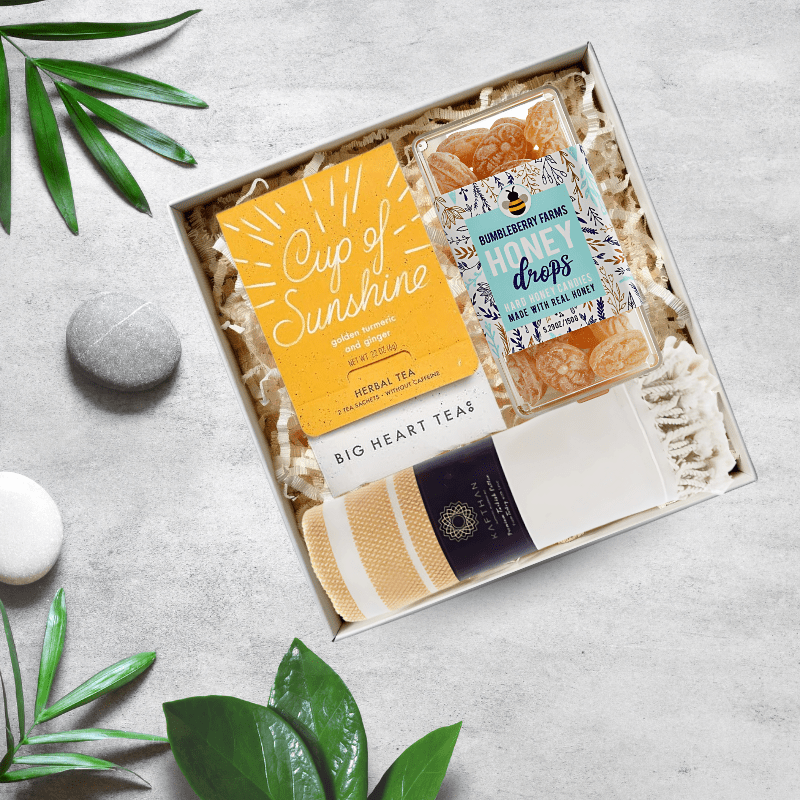 Feel Better - Get Well Soon Gift Care Package, perfect for sympathy gifts and curated gift boxes (lifestyle photo)