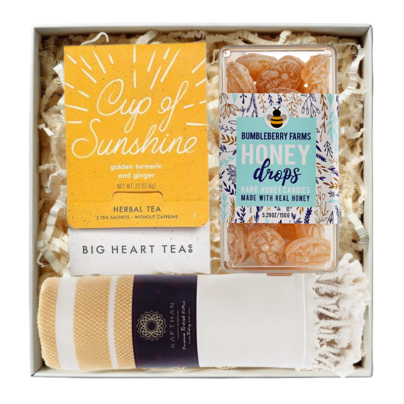 tea, honey and blanket care package