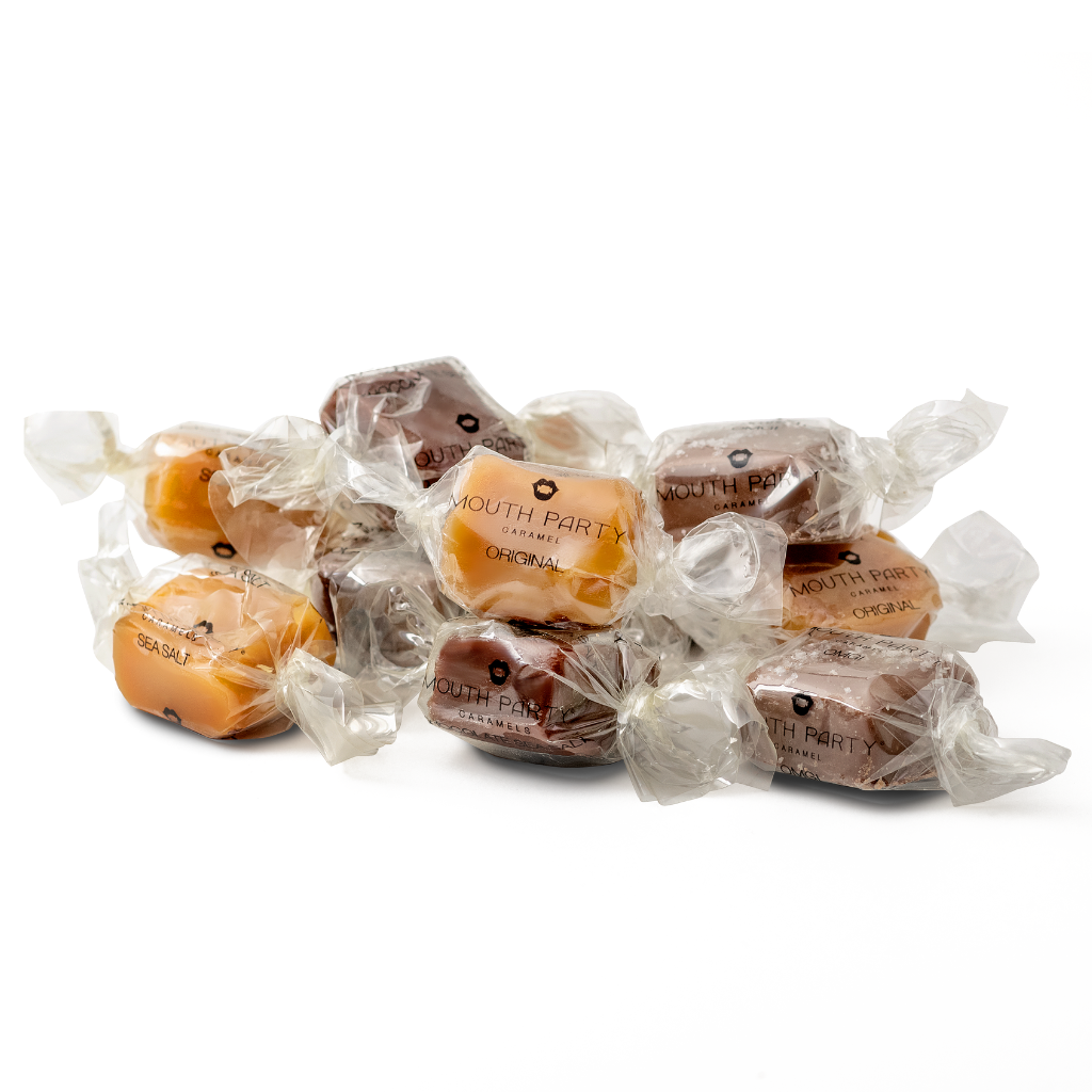 Assorted Caramel Gift Box, perfect for gourmet gift boxes and curated gift boxes (front view)