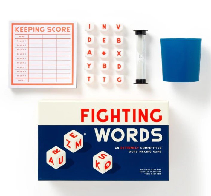 Fighting Words Dice Game — playful card game, perfect for curated gift boxes and Build a Box gifting (front view)