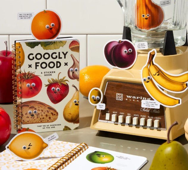 Googly Food Sticker Book, perfect for curated gift boxes and Build a Box gifting (styled in a curated gift box)