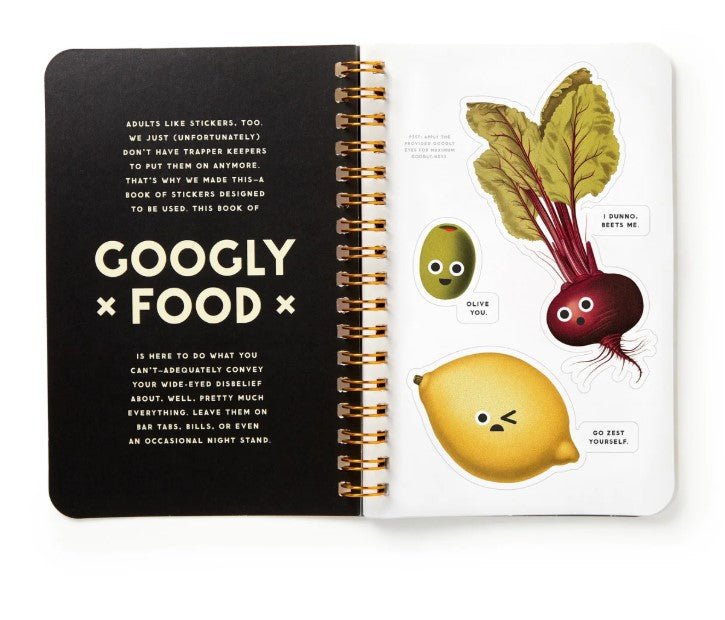 Googly Food Sticker Book, perfect for curated gift boxes and Build a Box gifting (lifestyle photo)