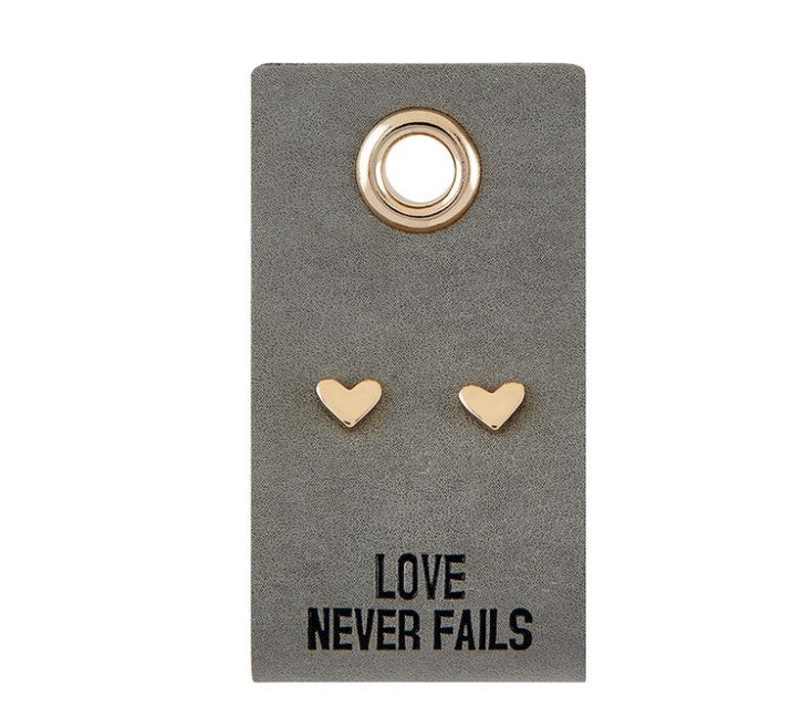 Heart Gold Stud Earring with Leather tag — handmade jewelry, perfect for gifts for her and curated gift boxes