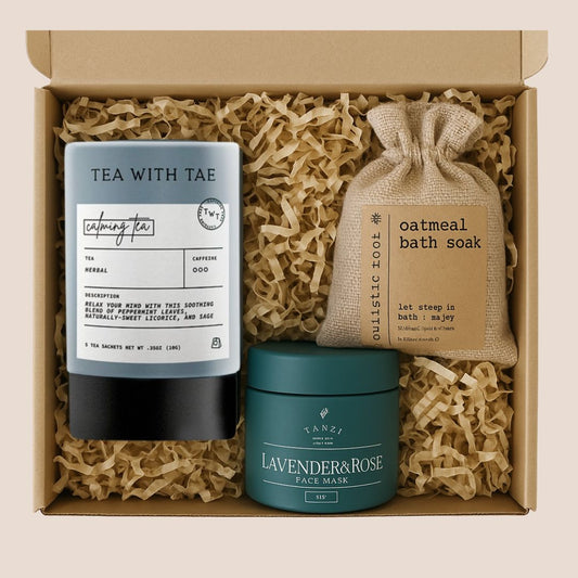 Three skincare products in a box for herbal spa experience