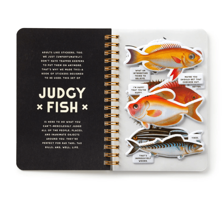 Judgy Fish Sticker Book, perfect for curated gift boxes and Build a Box gifting (front view)