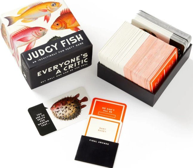 Judgy Fish Game- Hilarious Adult Party Game — playful card game, perfect for gift boxes and gifting (detail shot)