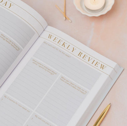 Mind Notes Journal – Daily Wellbeing &amp; Gratitude, perfect for self-care gifts and curated gift boxes (shown with packaging)