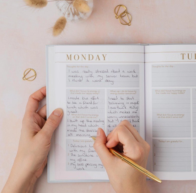 Mind Notes Journal – Daily Wellbeing &amp; Gratitude, perfect for self-care gifts and curated gift boxes (alternate angle)