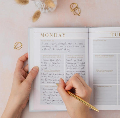 Mind Notes Journal – Daily Wellbeing &amp; Gratitude, perfect for self-care gifts and curated gift boxes (alternate angle)