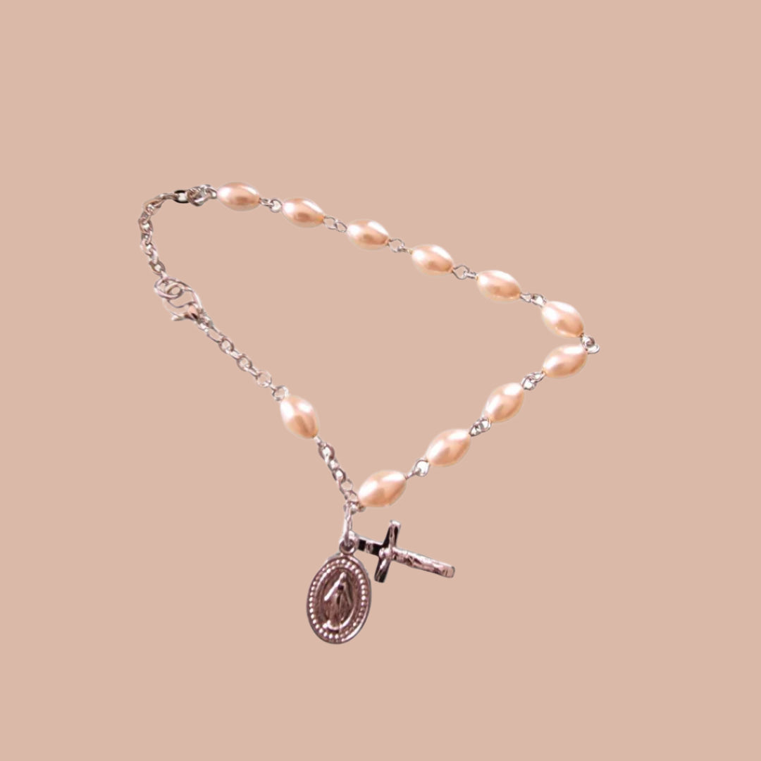 Oval Pearl Cross Bracelet