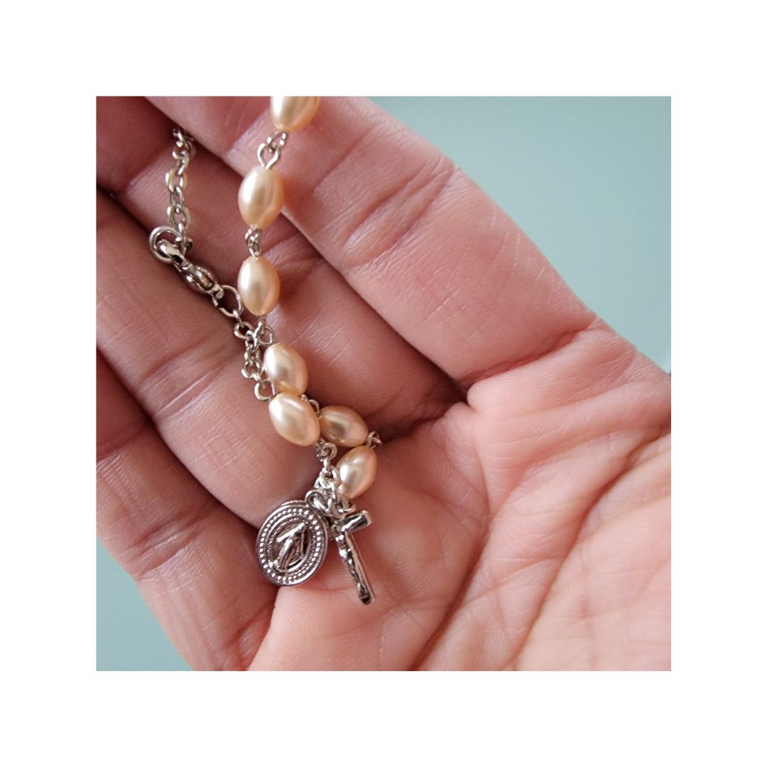 Oval Pearl Cross Bracelet for kids