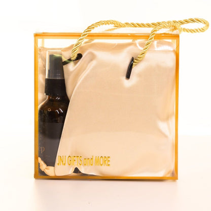 Luxury sleep gift set with mulberry silk pillowcase, matching silk eye mask, and travel-friendly pillow mist for restful nights