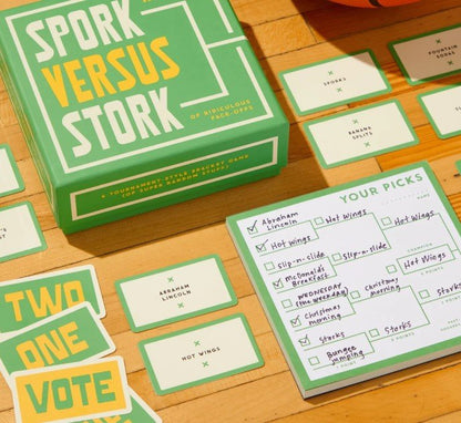 Spork Versus Stork Social Game — playful card game, perfect for curated gift boxes and Build a Box gifting (front view)