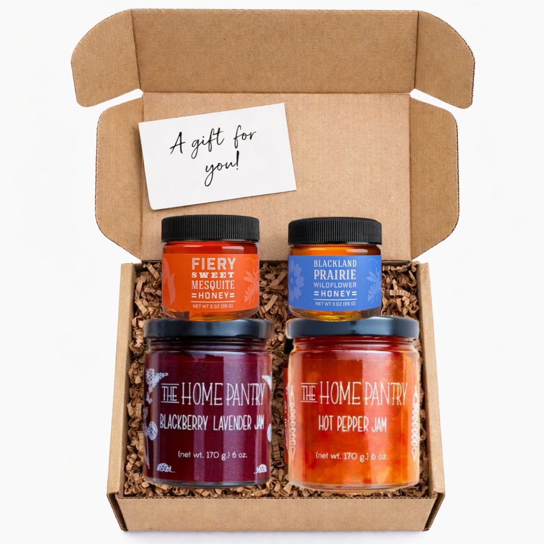 Sweet &amp; Savory Delights Gift Box with honey and artisan jam in a ready-to-gift mailer box. A thoughtful food gift for clients, hosts, and holidays.