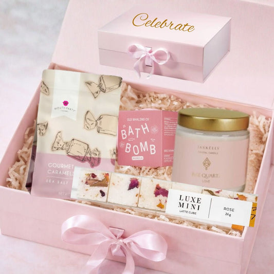 Valentine's Day Gift Box with bath bomb, candle, chocolate, sugar cubes