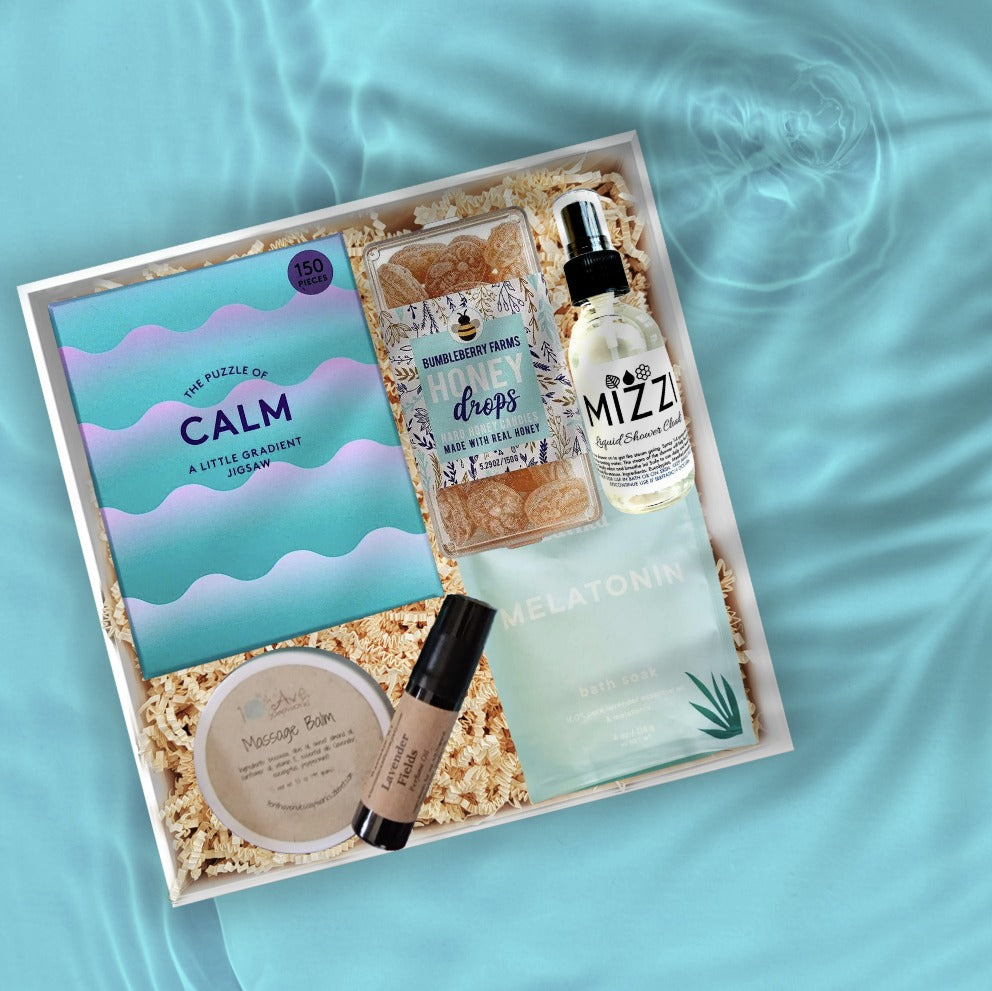 Calm puzzle wellness box with bath and shower essentials