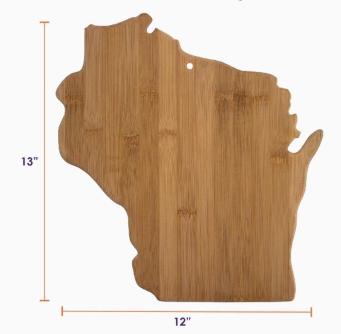 Wisconsin State-Shaped Bamboo Serving &amp; Cutting Board, perfect for curated gift boxes and Build a Box gifting (detail shot)