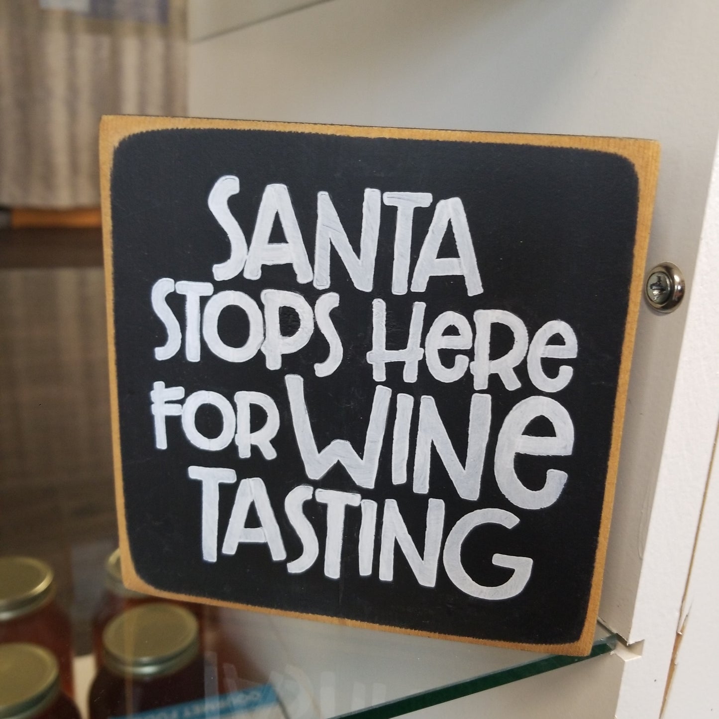 Mini Wooden Sign Santa Stops Here for Wine Tasting