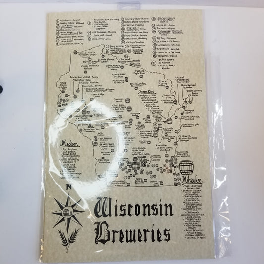 Wisconsin Breweries Map - Hand Drawn