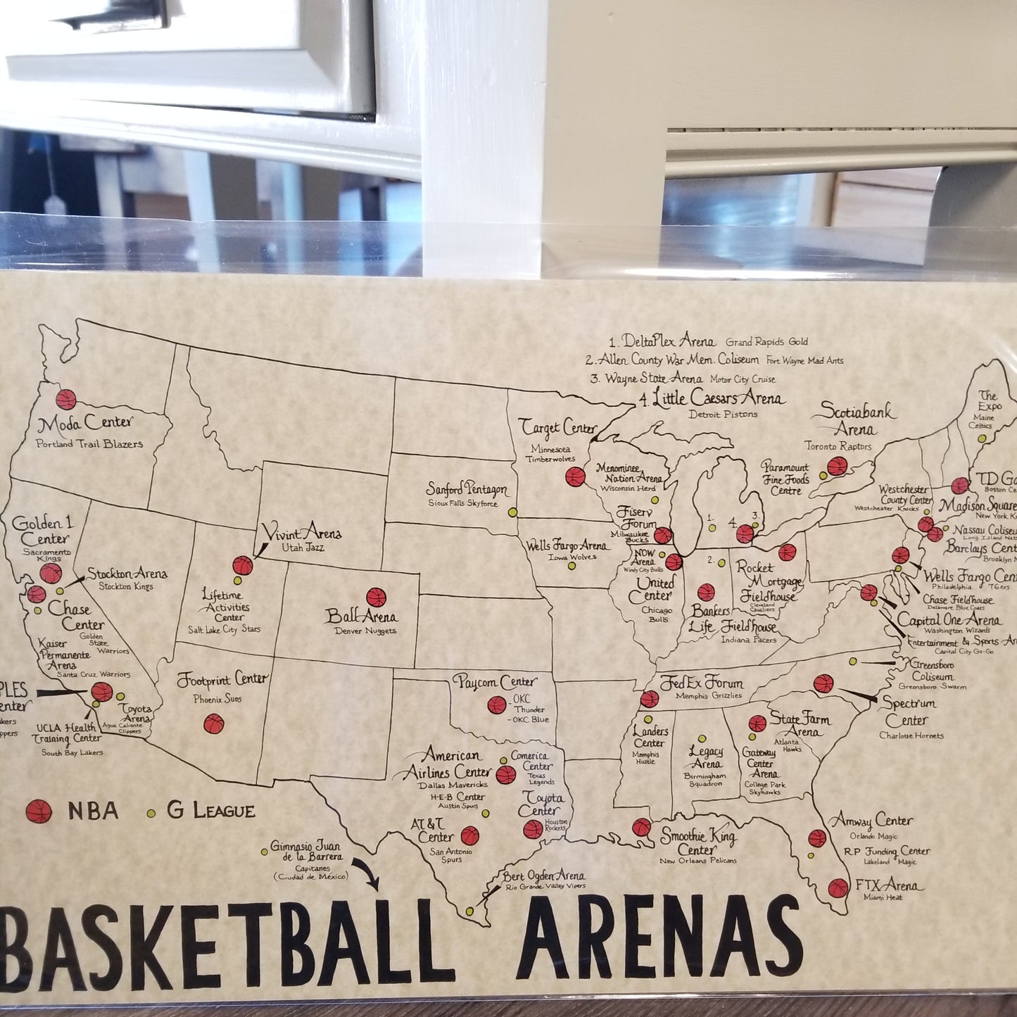 USA Basketball Arenas Map - Handmade