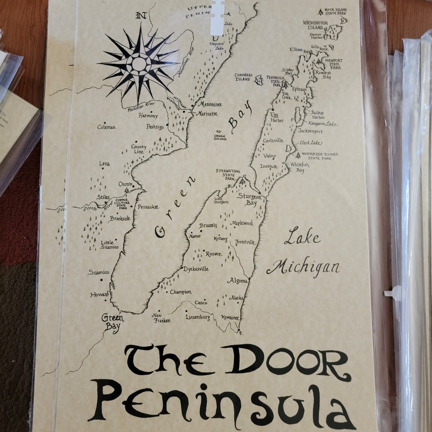 The Door Peninsula Hand Drawn Map Art