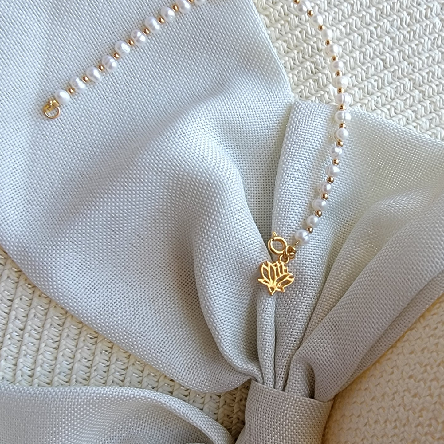 Freshwater Natural Pearls with 14K Gold Seed & Lotus Charm Bracelet | Bridesmaid Jewelry