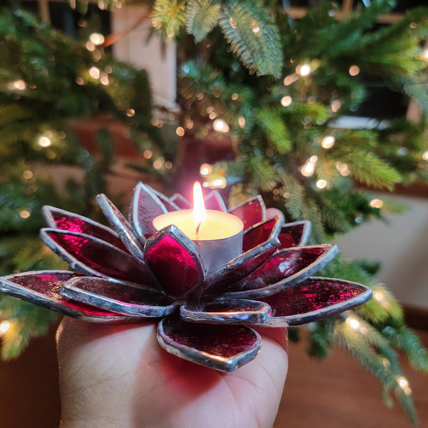 Lotus Flower Table Decoration - Succulent Stained Glass Candle Holder