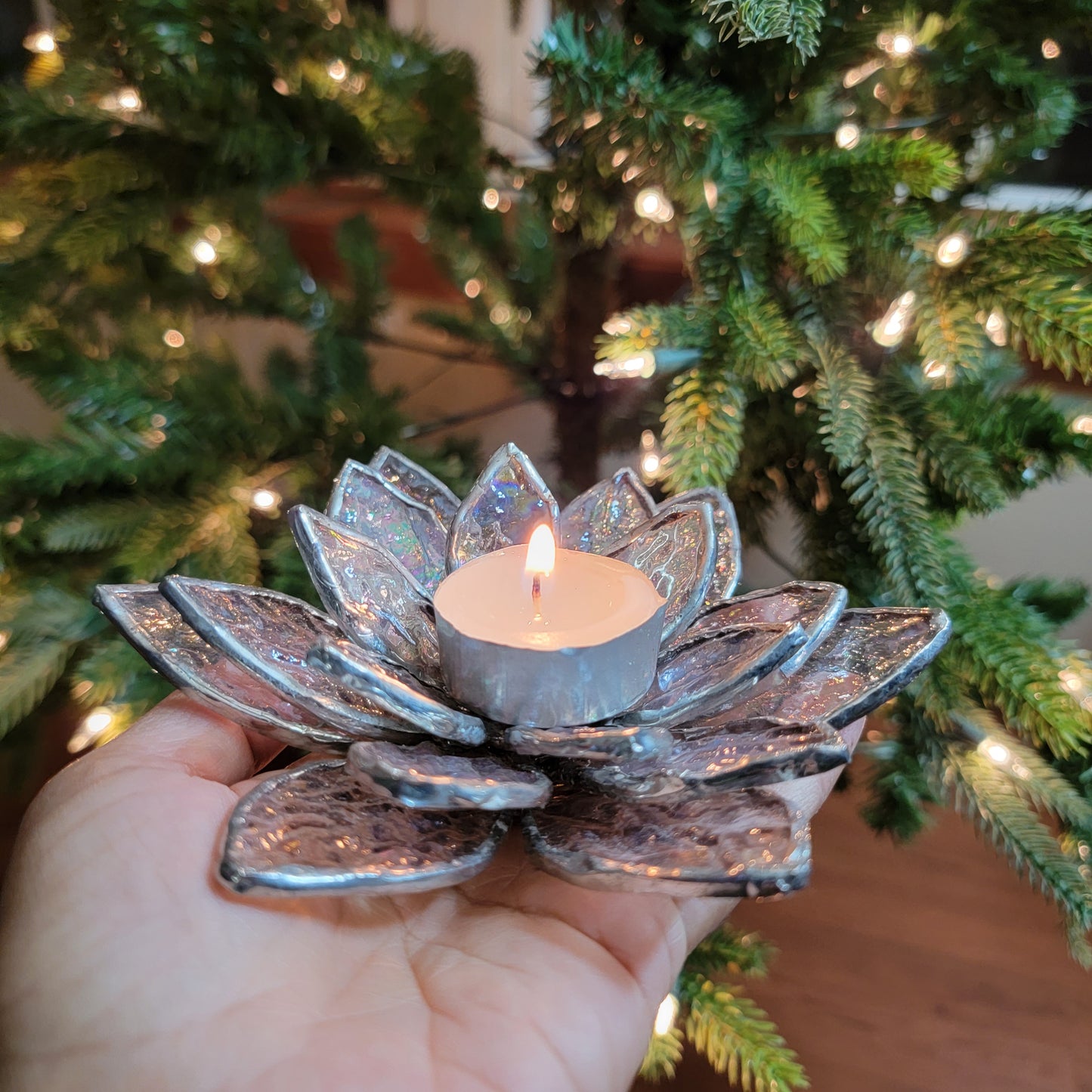 Lotus Flower Table Decoration - Succulent Stained Glass Candle Holder